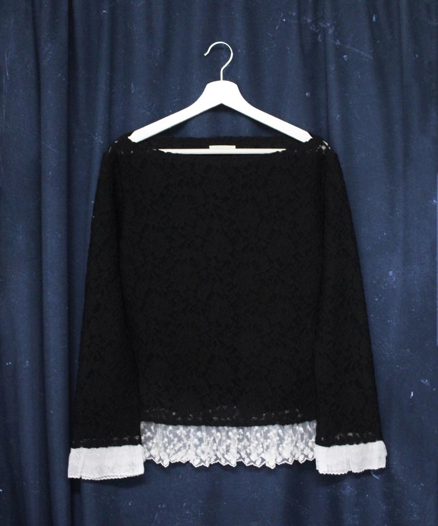 RUBATI Sofia Boat Neck Frill Lace Long Sleeve T-Shirt_Black