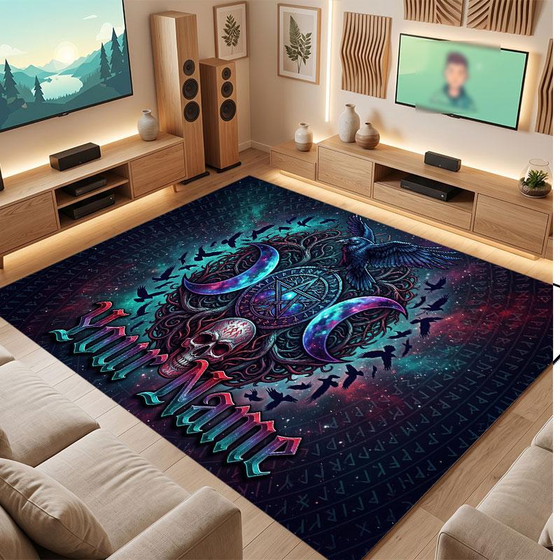 Skull Gothic Theme Crystal Velvet Floor Rug Personalized Custom Name Text Warm Carpet Home Decoration