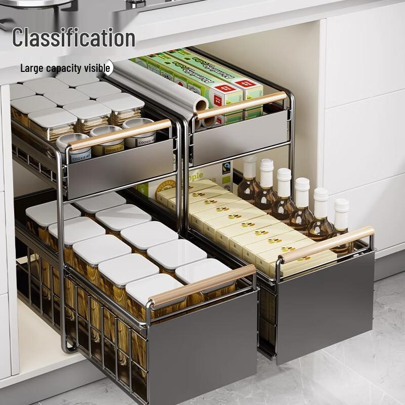 Двухъярусная выдвижная корзина для хранения на кухонную столешницу