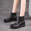 Genuine Leather Summer Hollow Out Boots Retro Handmade Round Toe Breathable Wedge Sandals Women's Shoes