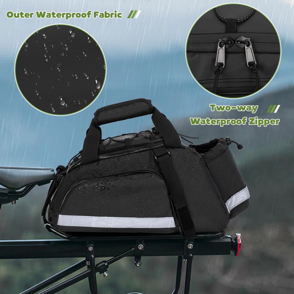 LoDrid 12L Bicycle Rear Bag, Waterproof Pannier Bag, Large Capacity, with Reflective Tape