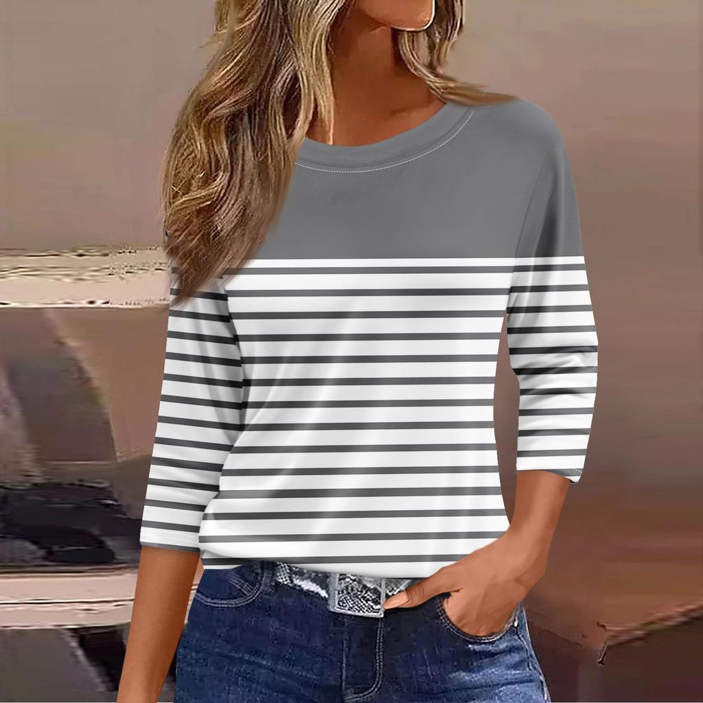 Blouse Woman Trend Women'S Fashion Casual Round NecknSleeve Loose Printed T-Shirt Ladies Top