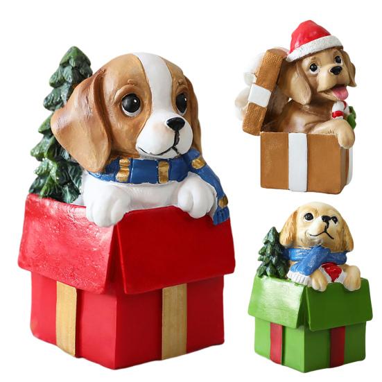 Christmas Puppy Resin Ornament Cute Puppy In Scarf Figurine Christmas Showcase Desk Home Office Decorations
