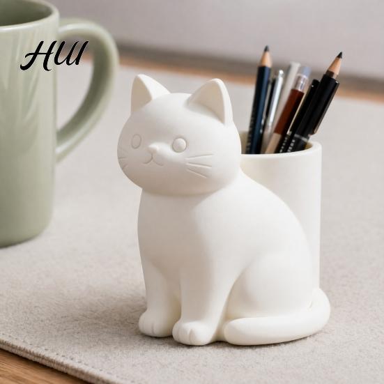 Literary Gift for Cat Lovers Cute Pen Holder, 3D Printed Kitten Pencil Cup, Multi-functional Artistic Stand Desktop Organizer Makeup Brushes,