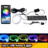 RGB Car Interior Ambient Light Neon Optical Fiber Strip with 12 Led Floor Lamp APP Bluetooth Control Atmosphere Lamp