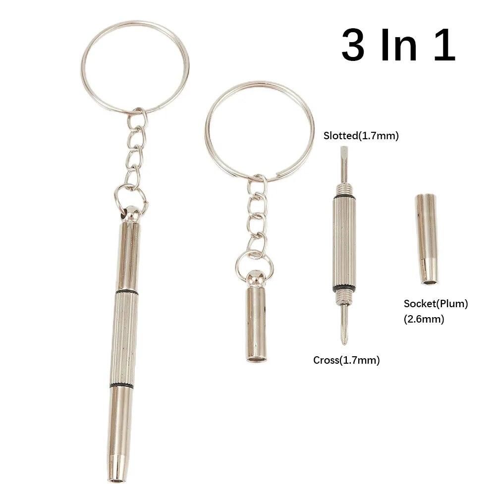 Multifunctional Mini Screwdriver 3in1 Slotted Cross Hex Screw Driver Glasses Phone Watch Screw Repair Keyring Tool