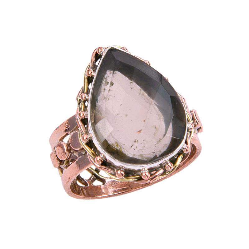 Подарочное кольцо из серебра 925 пробы с натуральным дымчатым кварцем и двухцветным драгоценным камнем S.9.5 k2c07