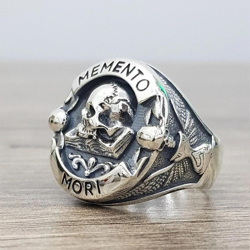 New Goth Vintage Ethic Memento Mori Carpe Diem Letter Skull Rings For Men Fashion Punk Christmas Skeleton Ring For Women Jewelry
