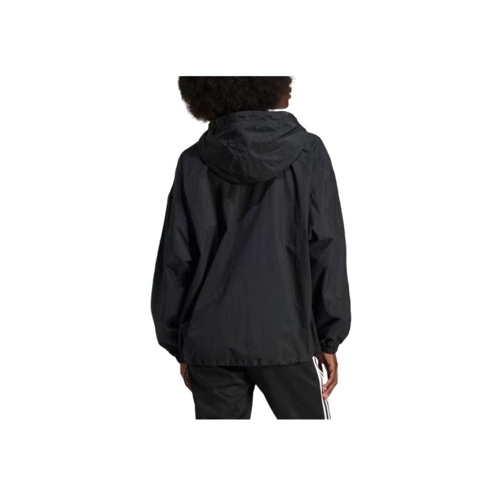 Adidas Side Stripe Casual Sports Zip-Up Hooded Jacket Women Outerwear Black IR8095