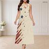 Women Plus Size Round Neck Triple Keyhole Cutout Sleeveless Vintage Flag Printed Long Dress