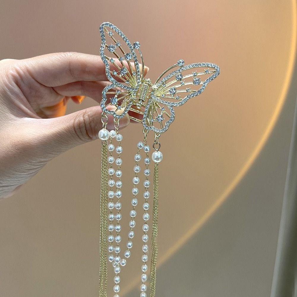 Headwear Simple Elegant Hair Accessories Hair Claw Pearl Tassel Hair Clip Butterfly Hairpin