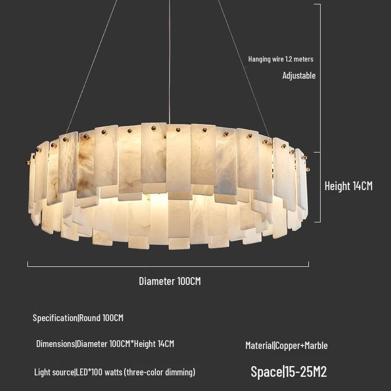 Spanish Marble All-Copper Chandelier: Modern Minimalist Designer Luxury Lighting Fixture for Living Room, Restaurant, or Bedroom.