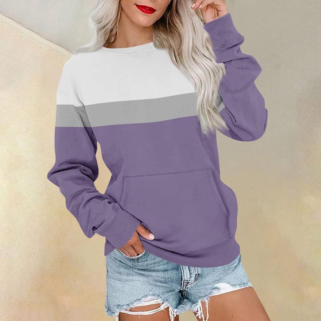Женская модная повседневная блузка с длинным рукавом и круглым вырезом, цветной пуловер, топ, блузка