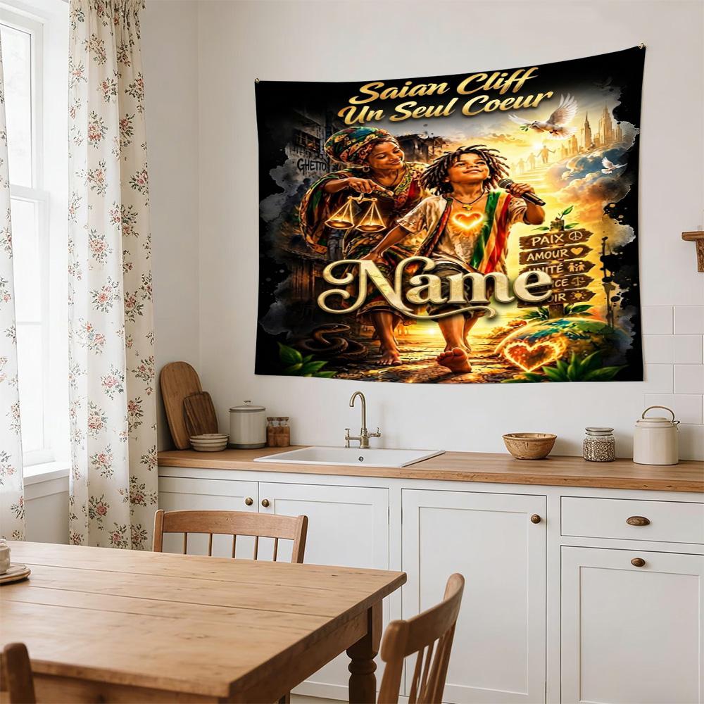 Bob Marley Peace Love Freedom One Heart Personalized Name Decorative Wall-Hanging Tapestry, Home Ornament for Living Room,Dorm and Fan Parties,Multi-s