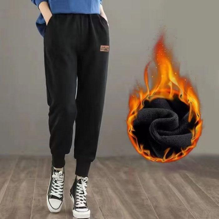 Женские осенне-зимние теплые толстые флисовые брюки модные термобелье плюшевые брюки повседневные спортивные спортивные брюки с эластичной талией