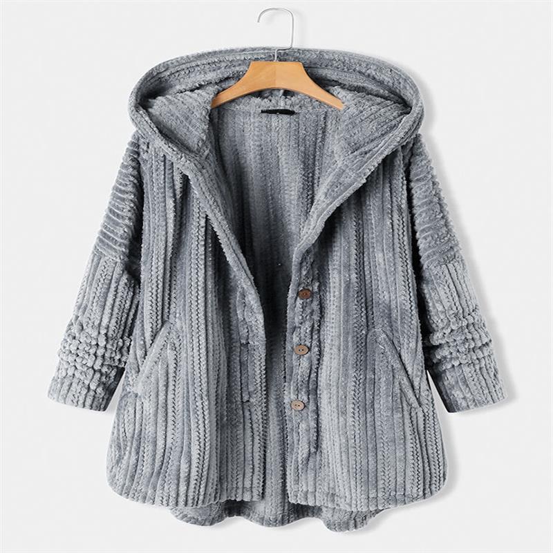 Women Winter Autumn Warm Hooded Coats Single-breasted Loose Casual Plush Long-sleeved Coat Plus Size Hoodie