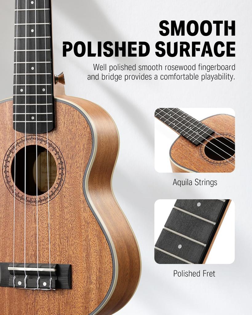 Donner Ukulele Beginner Тщательно отобранный набор из 23 бесплатных запасных медиаторов для укулеле, дерево, дюймы, концертный, уроки, струны, сумка, тюнер, ремень, DUC-200