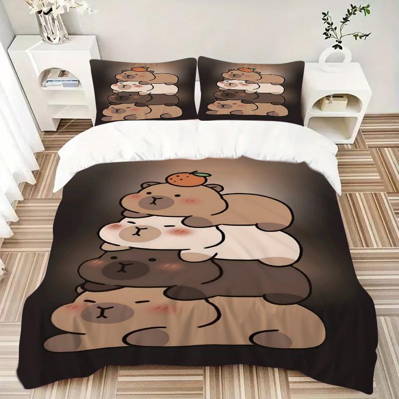 3pcs Capybara Duvet Cover Set, Soft Comfortable Duvet Cover,Guest Room (1*Duvet Cover + 2*Pillowcase, Without Core) yy251104121