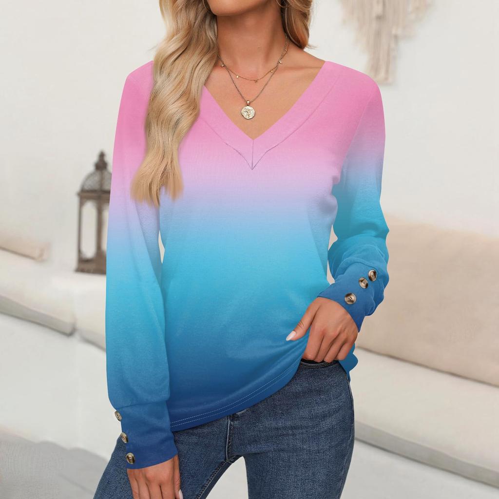 Женские топы с цветочным принтом, рубашка с длинным рукавом и V-образным вырезом, повседневная свободная футболка, осенняя одежда