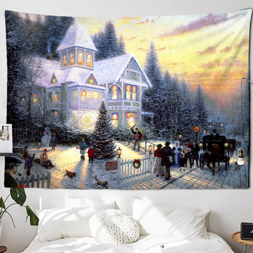 Рождественский камин и снежный настенный гобелен с Рождеством для дома, деко, рождественский подарок, гобелены с принтом