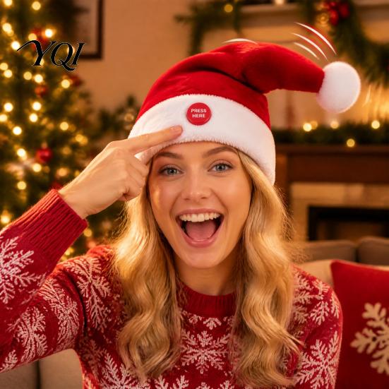 Decorative Christmas Party Favor Singing And Dancing Santa Hat, Animated Musical Hat Soft Plush Costume with Press-to-Activate Motion, Holiday