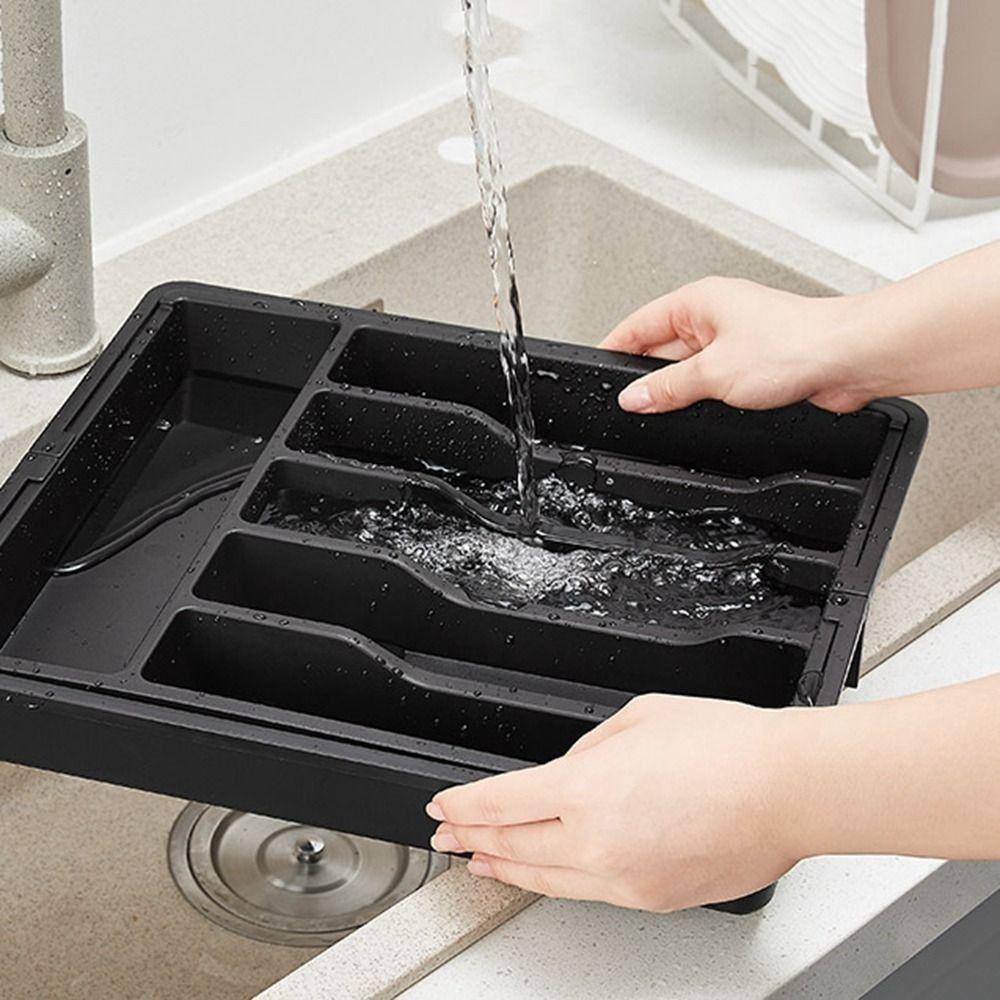 Large Capacity Cutlery Storage Tray Plastic Silverware Drawer Organizer Utensil Tray Set Spoon
