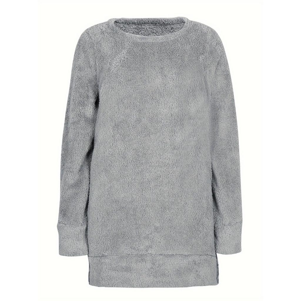 Women's Velvet Sleeping Dress - Comfortable Winter Home Robe with Pocket, Round Neck Solid Color Machine Washable Casual Wear, Soft Knitted Indoor