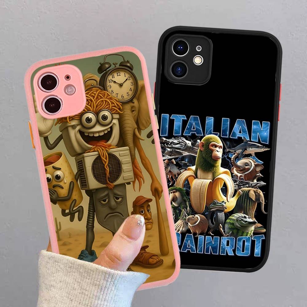 I-ITALIANS B-Brainrot Creative Animal For IPhone 11 12 13 14 15 16 Pro Max Plus Matte Translucent Phone Cover
