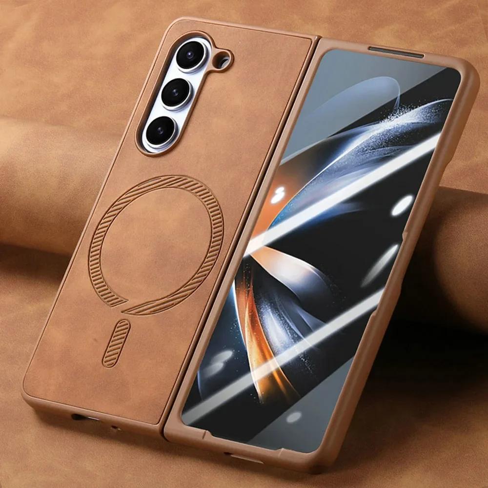 Luxury Busines Sle Leather Magnetic Magsafe Phone Case for Samsung Galaxy Z Fold 7 6 5 4 Coque Shockproof Protection Back Cover