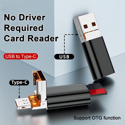 Умное устройство чтения карт USB Type-C 2-в-1 Высокоскоростное компактное портативное устройство, драйвер не требуется, универсальное устройство чтения карт OTG TF