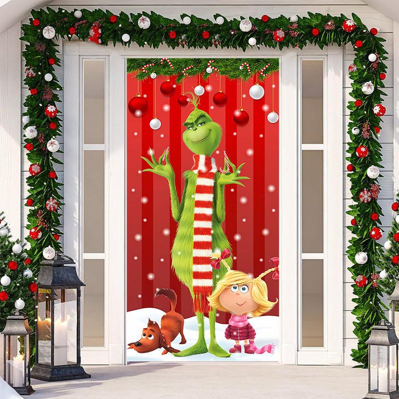 Christmas Door Cover,Christmas Door Decoration, Front Door Decor Holiday Xmas Party Supplies 78.7x35.4Inch