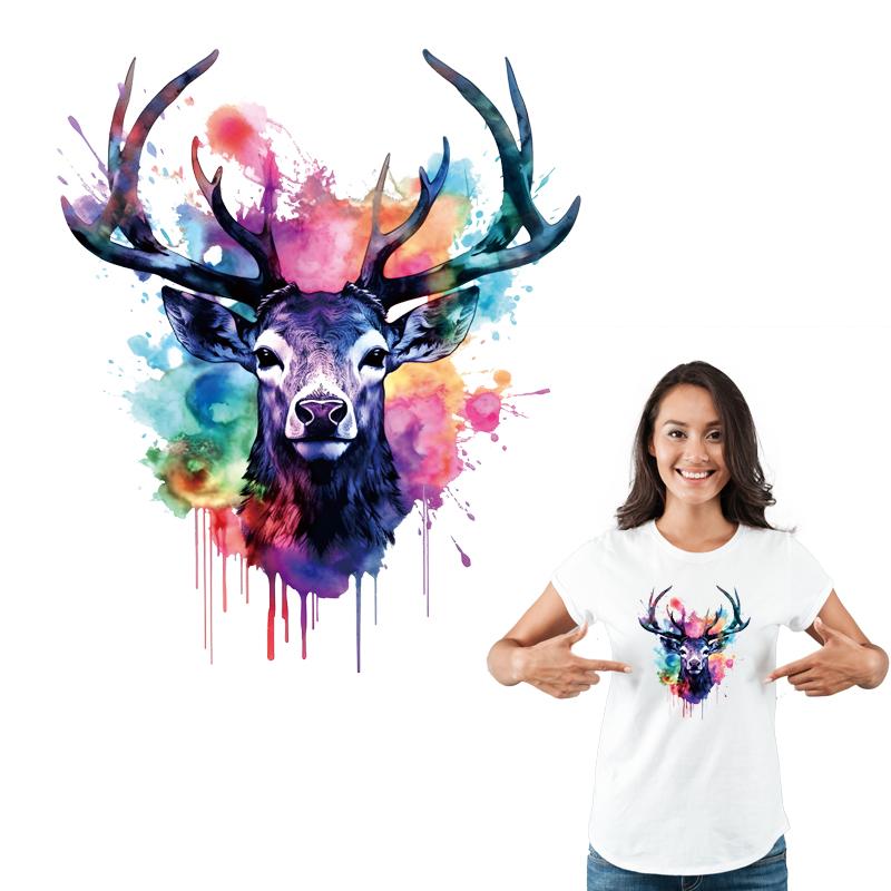 1/2pcs Looking At You Elk Heat Transfer Sticker, DIY Iron-On Decals For Clothes, T-Shirt Making, Pillow Decorating, Clothing Supplies & Appliques