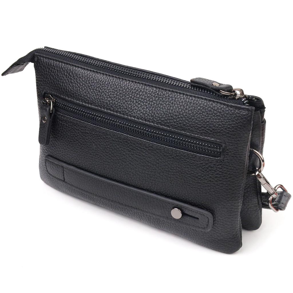 Spacious Men's Clutch Made of Genuine Grained Leather CANPELLINI 21557 Black