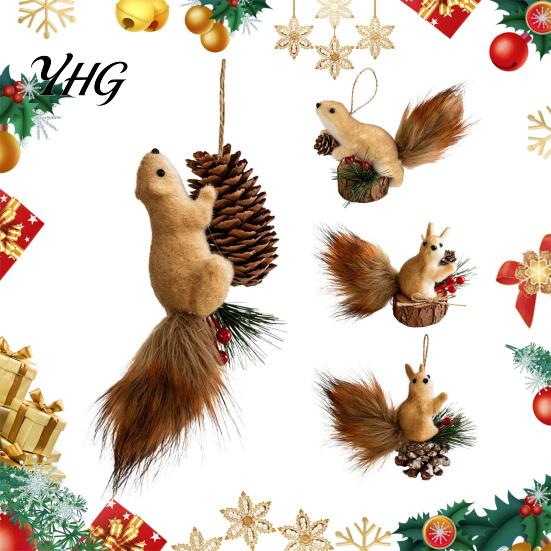 Christmas Tree Hanging Decorations Squirrel Ornaments for Tree, Cute Felt Plush Woodland with Pine Rustic Cone, Forest Animal Decoration Xmas