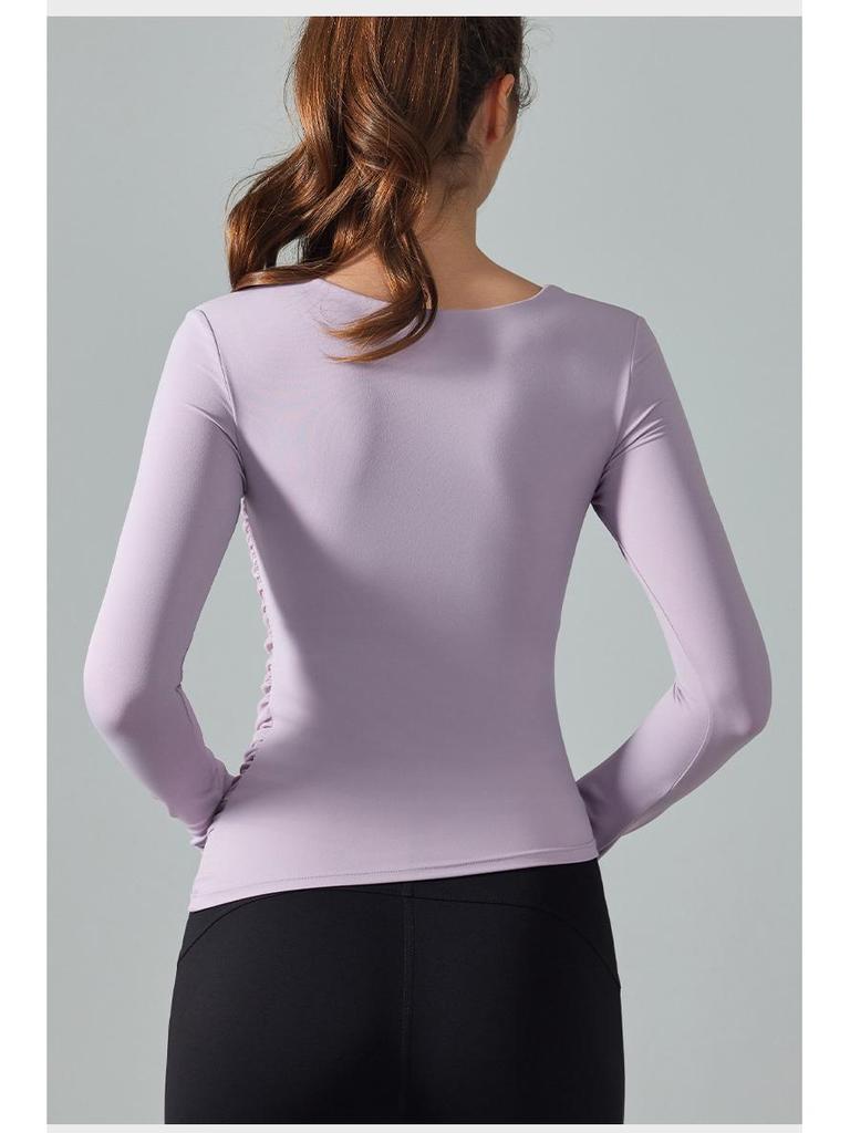 Women's Slim Fit Long Sleeve Sports Top with Built-in Bra, Waist-Cinching, Figure-Flattering, Ideal for Pilates and Yoga - Autumn/Winter.