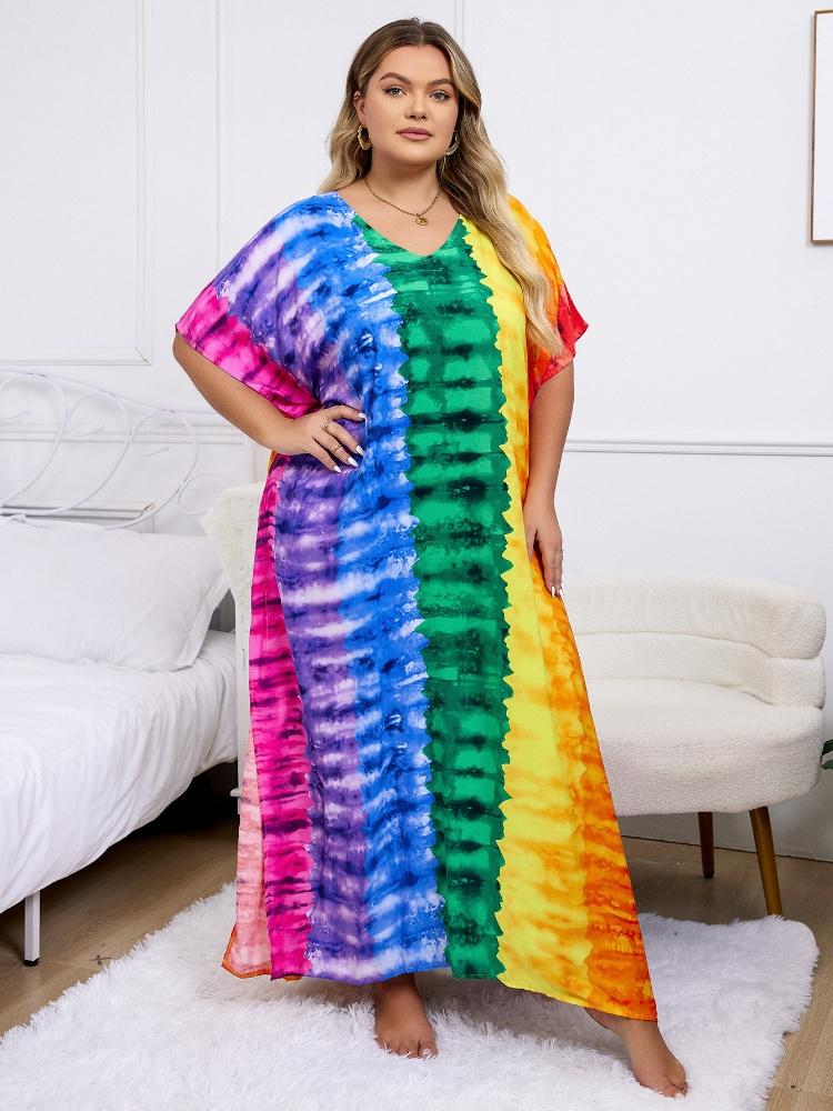 EDOLYNSA Стильный красочный женский богемный халат, длинное платье, свежее платье для отдыха, непринужденное домашнее платье, пляжная одежда, накидка Q1546