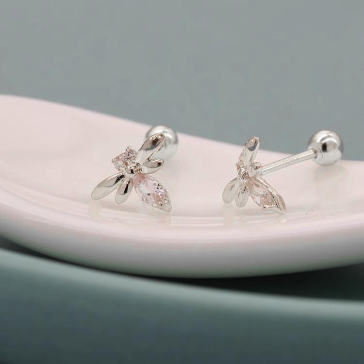 ANENJERY Геометрический циркониевый насекомый пчела винт гвоздь для ушей женский модный простой маленький изысканный универсальный милый гвоздь для ушей подарок