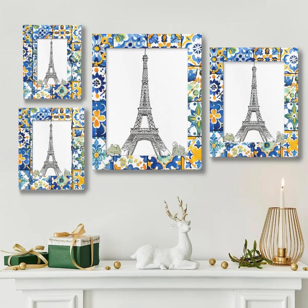 Troditional Spanish Tile Pattern 4x6 Picture Frame, Display Photos 3.5x5.5 without Mat, Elegant Picture Frames Collage Wall Home Gallery Decor