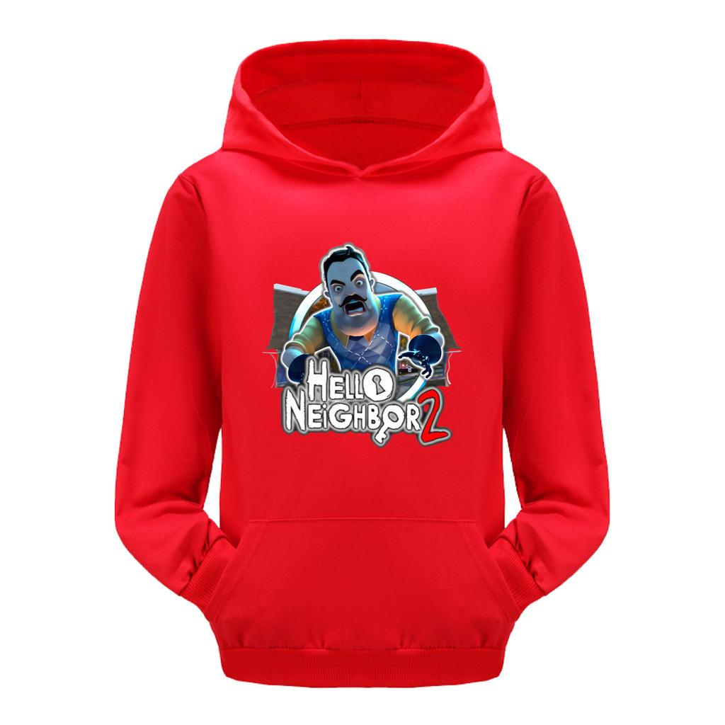 4262 Kids Boys Girls HELLO NEIGHBOR Printed Cotton Long Sleeves Hoodies with Pocket
