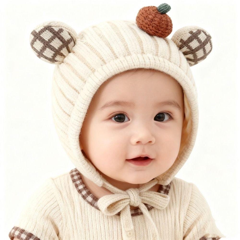 with Plaid Ear Details Baby Winter Hat Cold Protection Earflap Beanie Cold Weather Outings