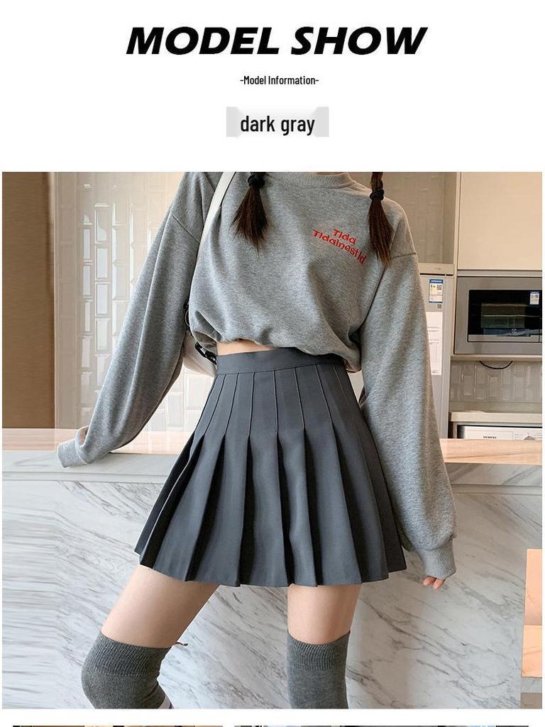 Женская серая плиссированная мини-юбка А-силуэта с высокой талией - Приталенная, Маленький размер, Летний стиль