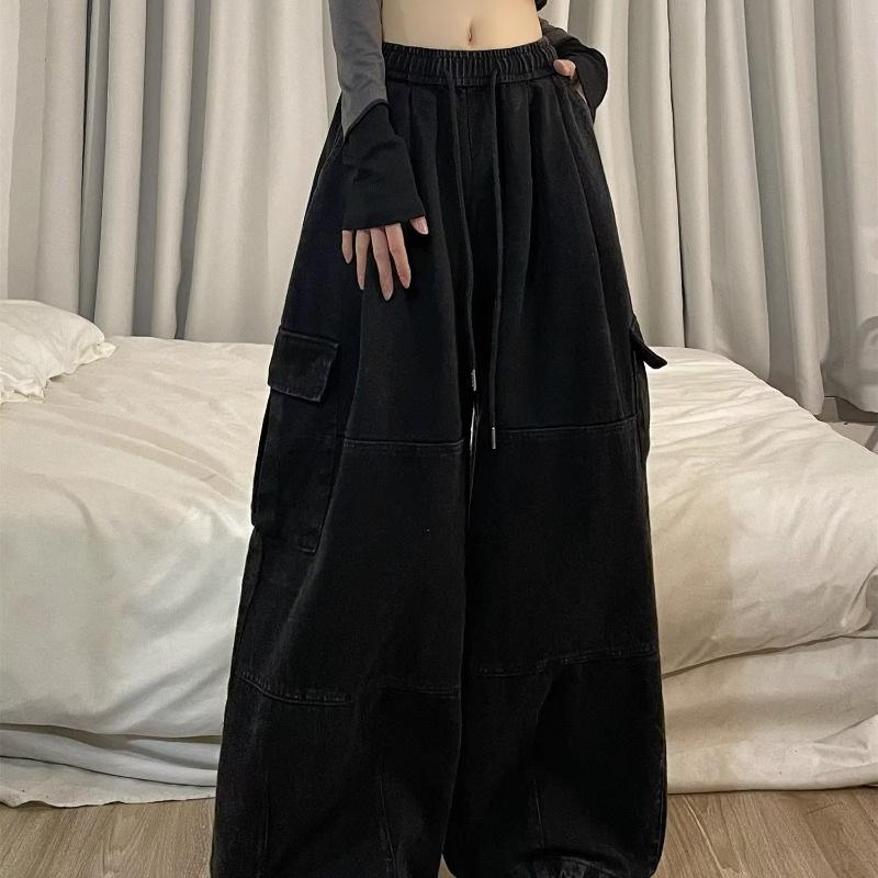 Y2K Fashion Drawstring Casual Baggy Cargo Jeans Брюки Женские Прямые Широкие Спортивные Штаны Брюки