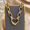Golden Stainless Steel Irregular Hollow Heart Pendant Necklace for Women Trend Metal Thick Chain Sweater Chain Necklace Zircon