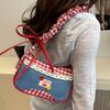 Leisure Lattice Shoulder Bag Rural Style Crossbody Bag Vintage Denim Underarm Bag  Students