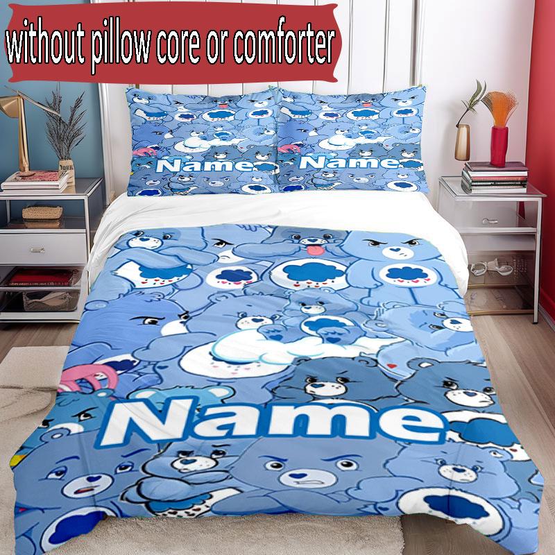 3pcs Duvet Cover Set (1*Duvet Cover + 2*Pillowcase, Without Core), Custom Name Care Bears Pattern Bedding Set, Home Bedroom Decor Gift