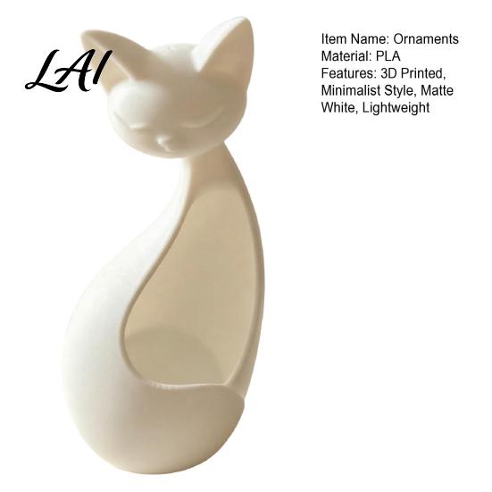 Unique Cat Lover Presents Minimalist Abstract Sleeping Statue 3D Printed Matte White Hollow Ornament for Healing Atmosphere Room Decor Tabletop