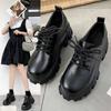 Fashion Spring Women Single Shoes Black Patent Leather Thick Bottom British Style Shoes Casual Comfortable Lace Up Platform Shoes