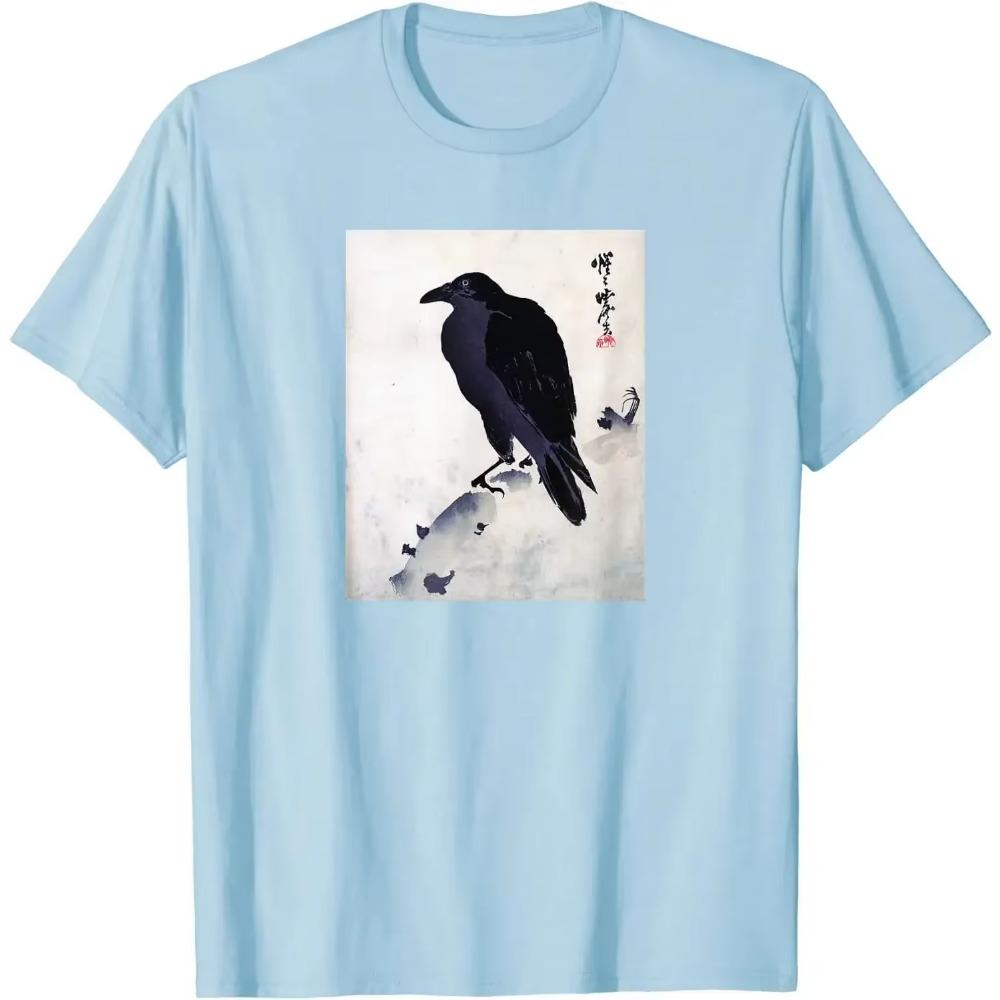 Japanese Art Japanese Woodblock Art Print Crow Kyosai T-Shirt Streetwear Casual Cotton Daily Four Seasons Tees Mens T Shirts