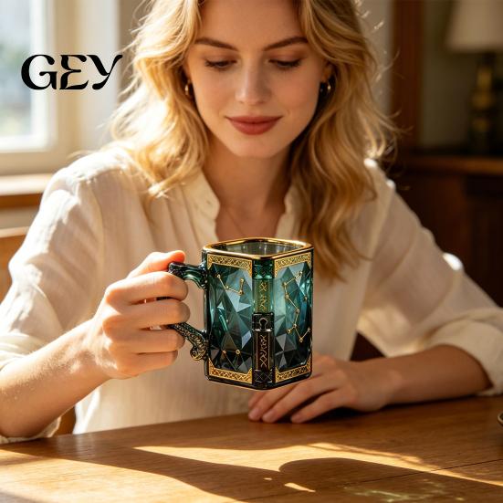 Fantasy Lover Mug Magic Constellation Glass Mug, 330ml Zodiac Coffee Cup with Home Library Heat Reveal Design, Starry Night Water for Collectors