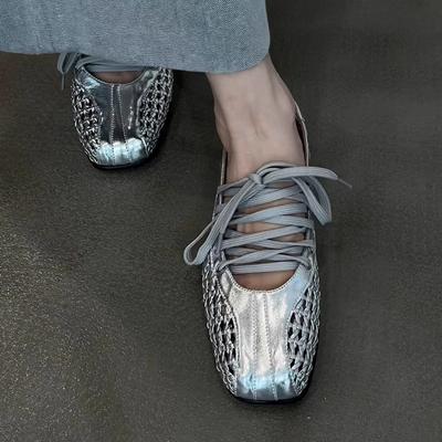 Версия из овчины~ Французские ретро полые мягкие подошвы удобные балетки женские с шнуровкой на подъеме немецкие тренировочные туфли с неглубоким вырезом одинарные туфли